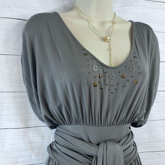 NWT BCBG Y2K Flowy V Neck Dress Detailing Sash Wrap Belt Large 💗 - Picture 4 of 9